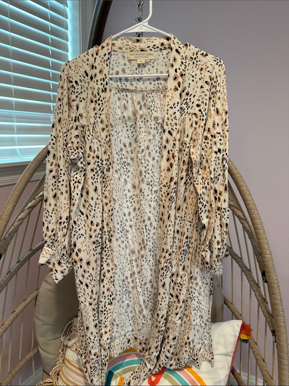 saltwater LUXE Leopard-Print Open Front Kimono — Cream, Tan & Black